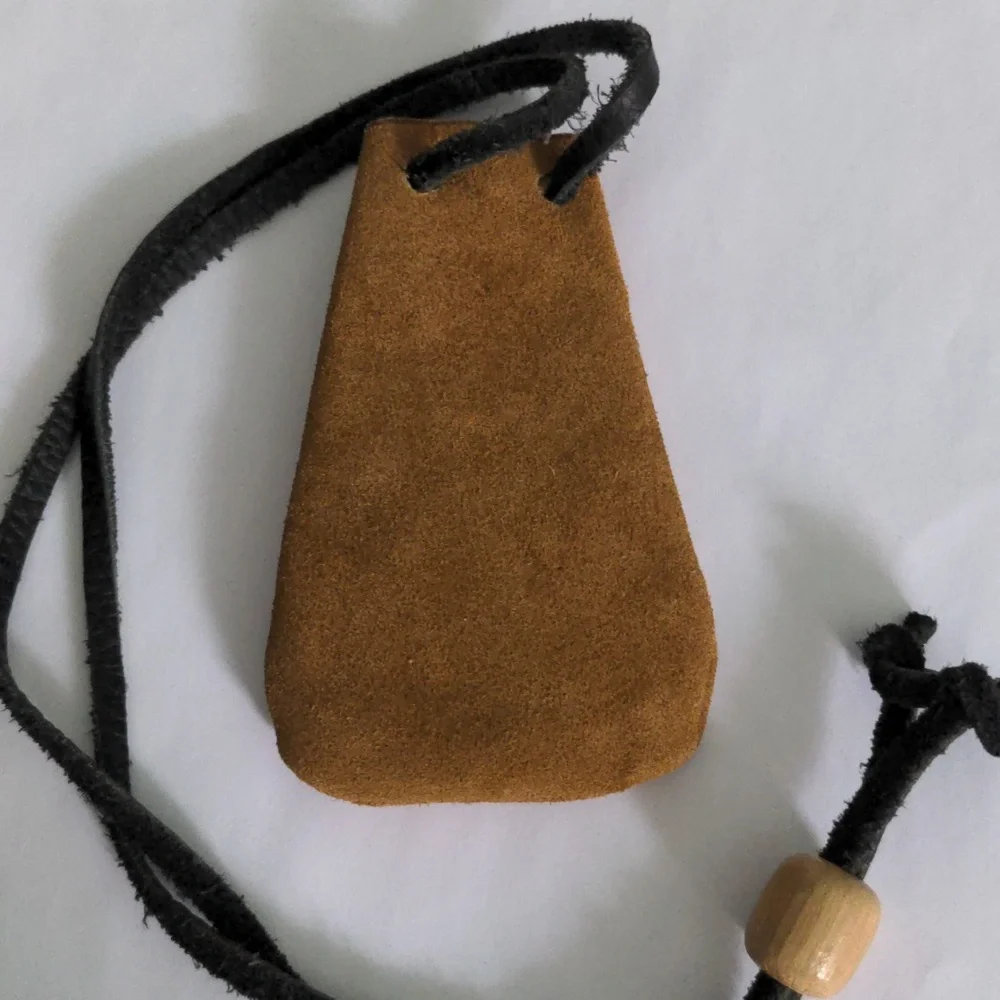 Genuine Suede Pouch Necklace. Adjustable To 32" Long, Comes With Gemstones, New - Picture 4 of 7